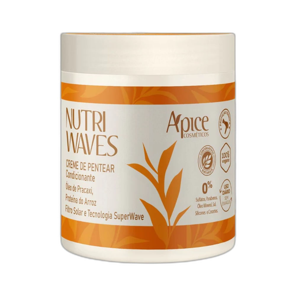 Creme de Pentear Apice Nutri Waves 500g em pote branco com tampa bege e rótulo laranja